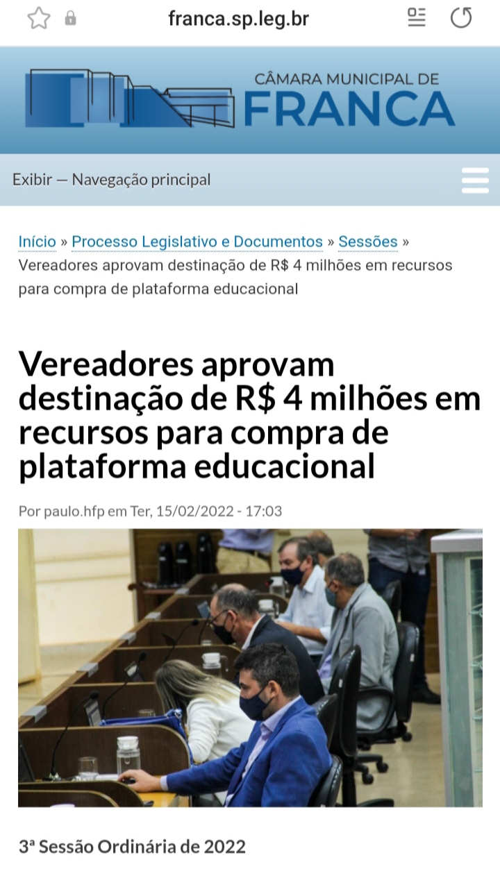 Vereadores aprovam compra de licença de plataforma EAD para realização de curso online, Franca/SP